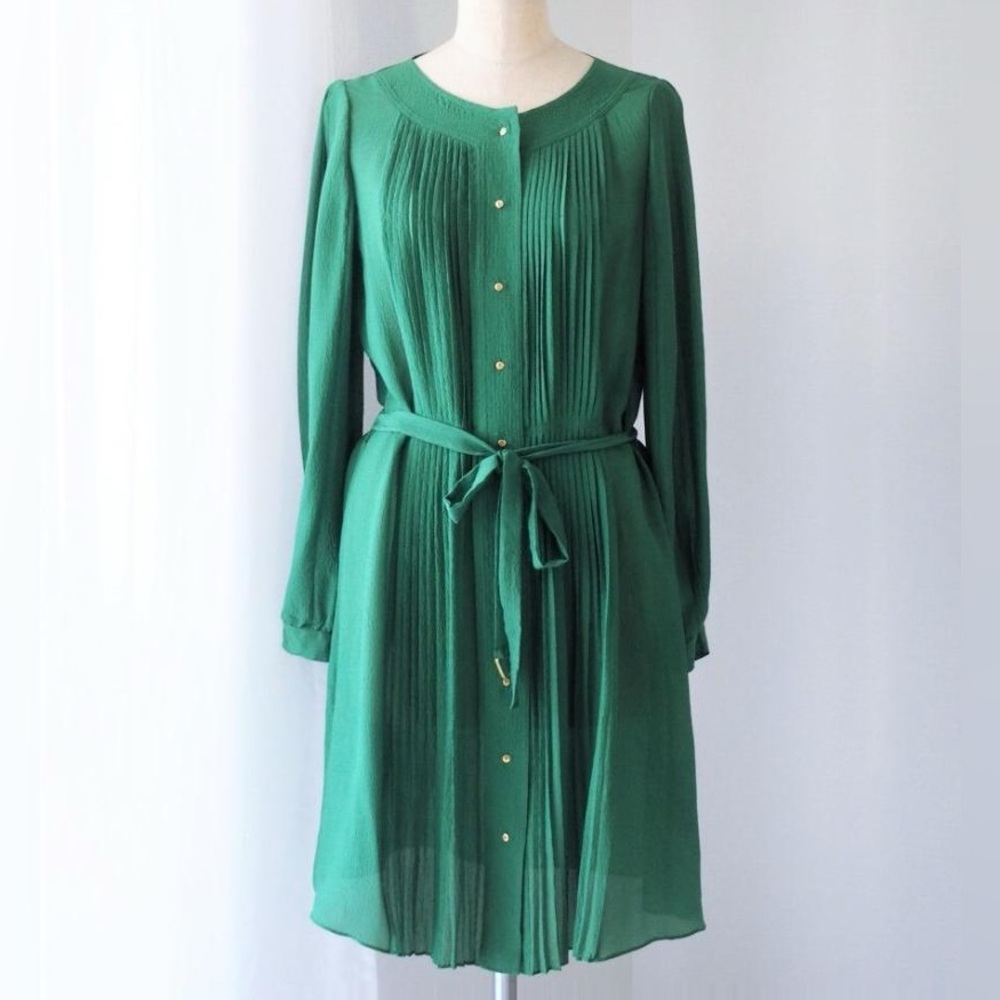 Diane Von Furstenberg Emerald Green Pleated Button-Front Dress